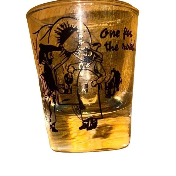 Vintage Cowboy Shot glass “one for the road”, Mid Century road soda drinking - Picture 3 of 3